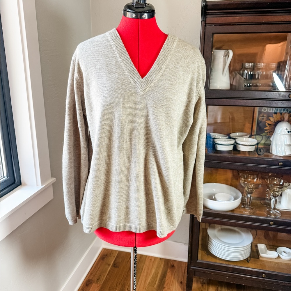 Woolrich V-Neck Beige Pullover Knit Long Sleeve Sweater Plus Size 2X
